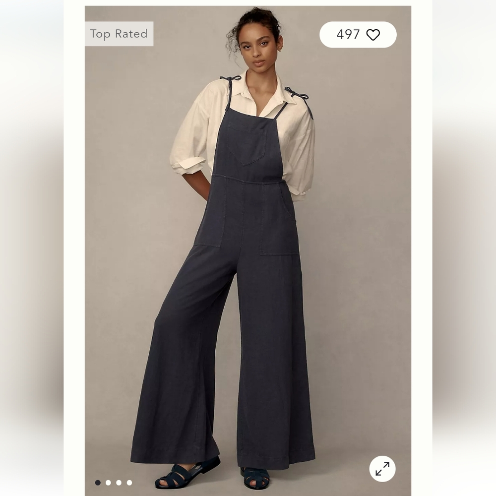 By Anthropologie Linen Wide-Leg Overalls